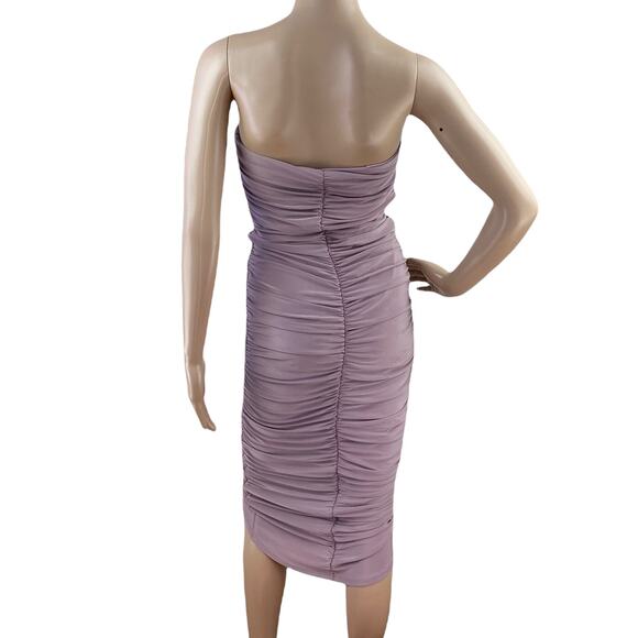 Sabora Women Lavender Ruched Knee Length Strapless Tube Bodycon Dress Size M - Picture 5 of 6